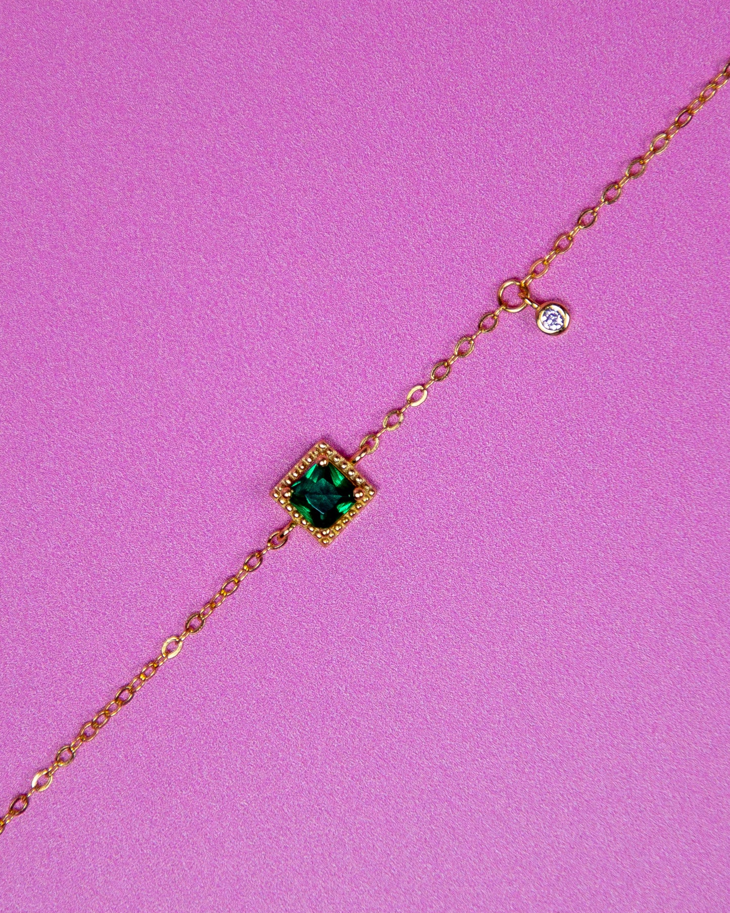 Dainty Emerald Green Bracelet 14k Gold