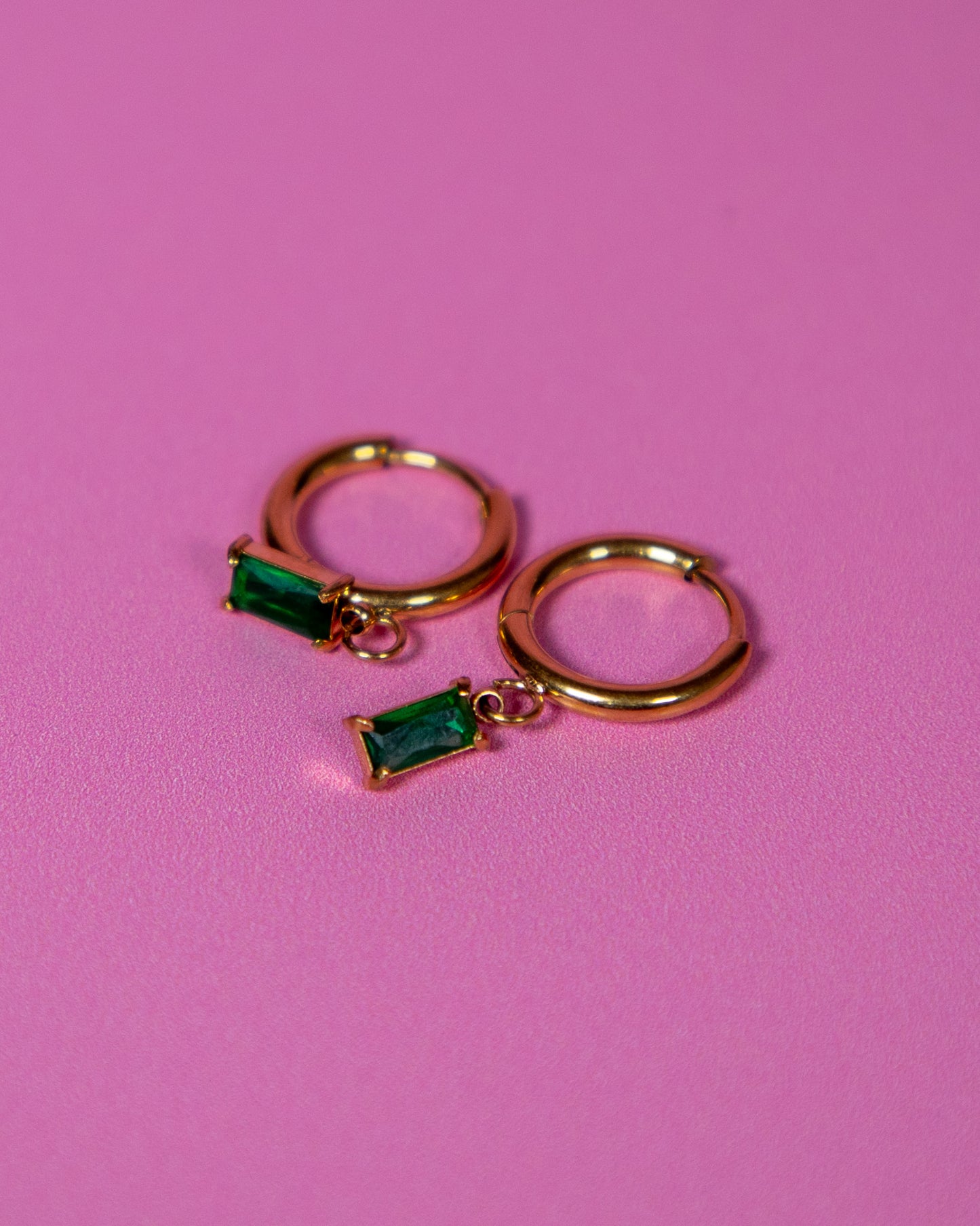 Huggie Hoop Green Crystal Earrings 18k Gold