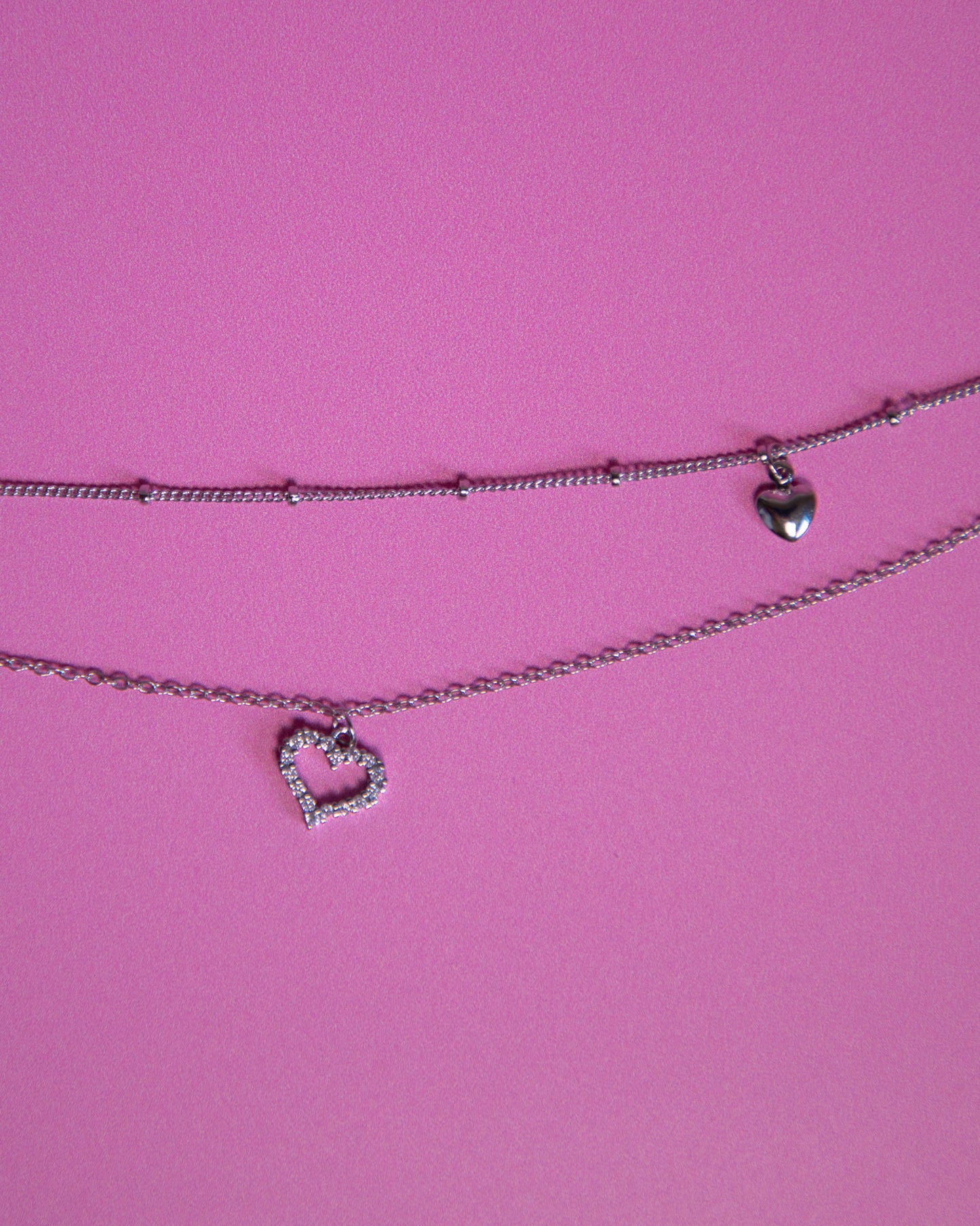 Layered Heart Pendant Anklet Sterling Silver