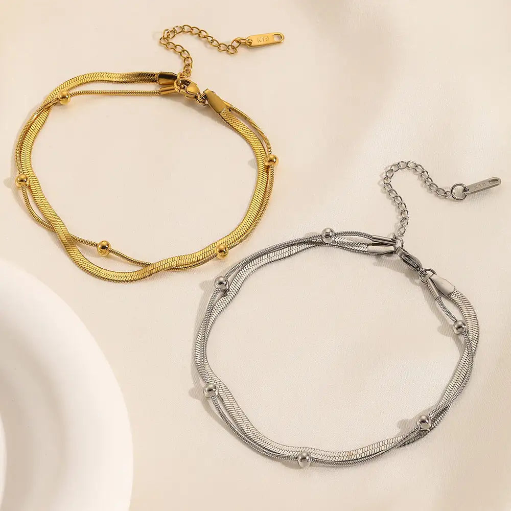 Stainless Steel Gold Double-Layer Anklet