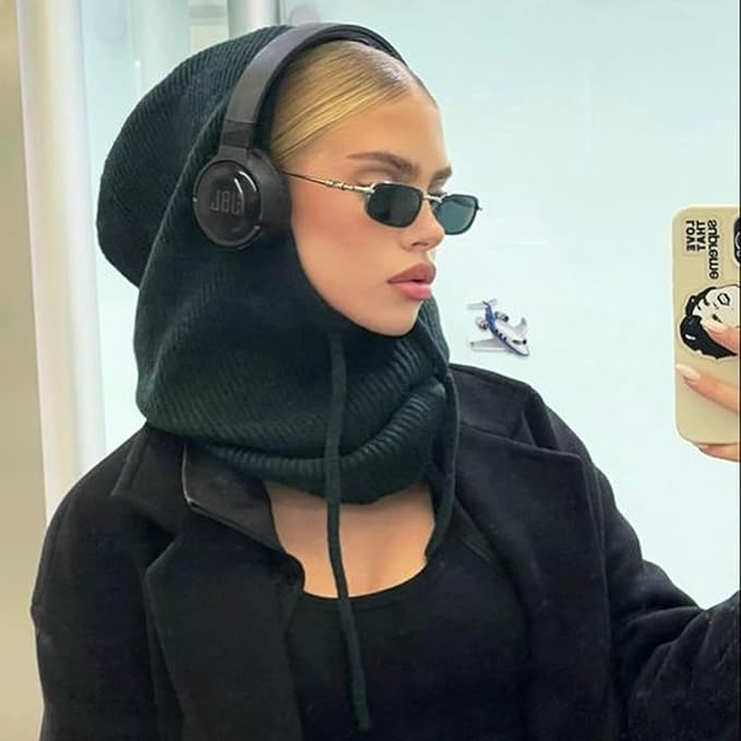 Knitted Drawstring Balaclava Black