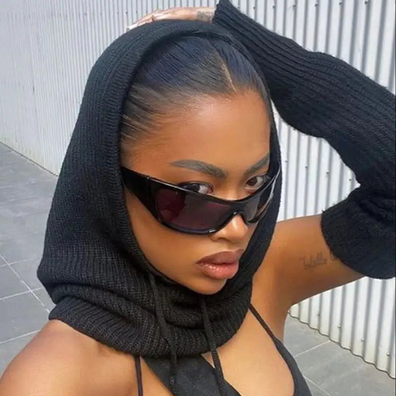 Knitted Drawstring Balaclava Black