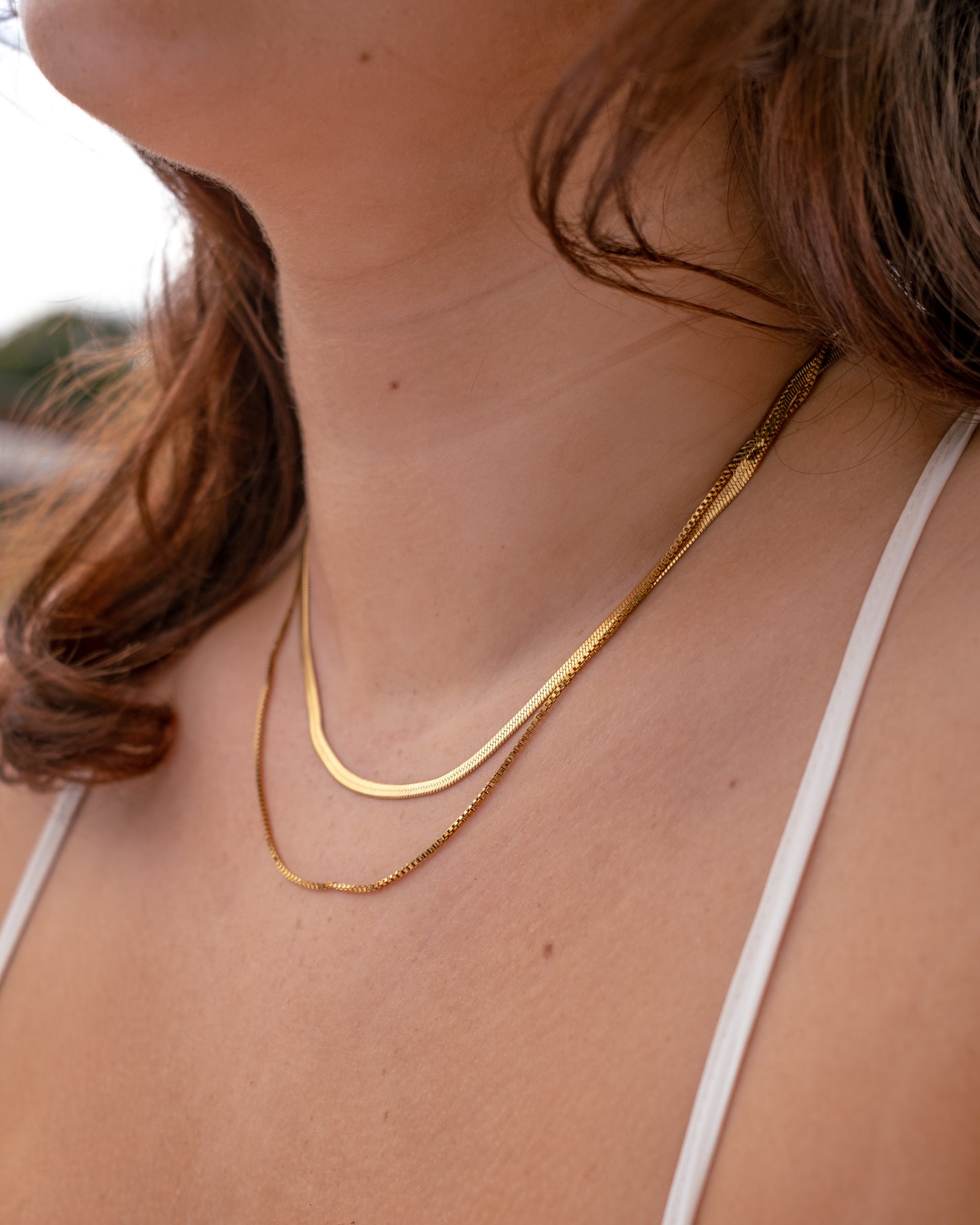 Layered Herringbone Snake Necklace 18k Gold