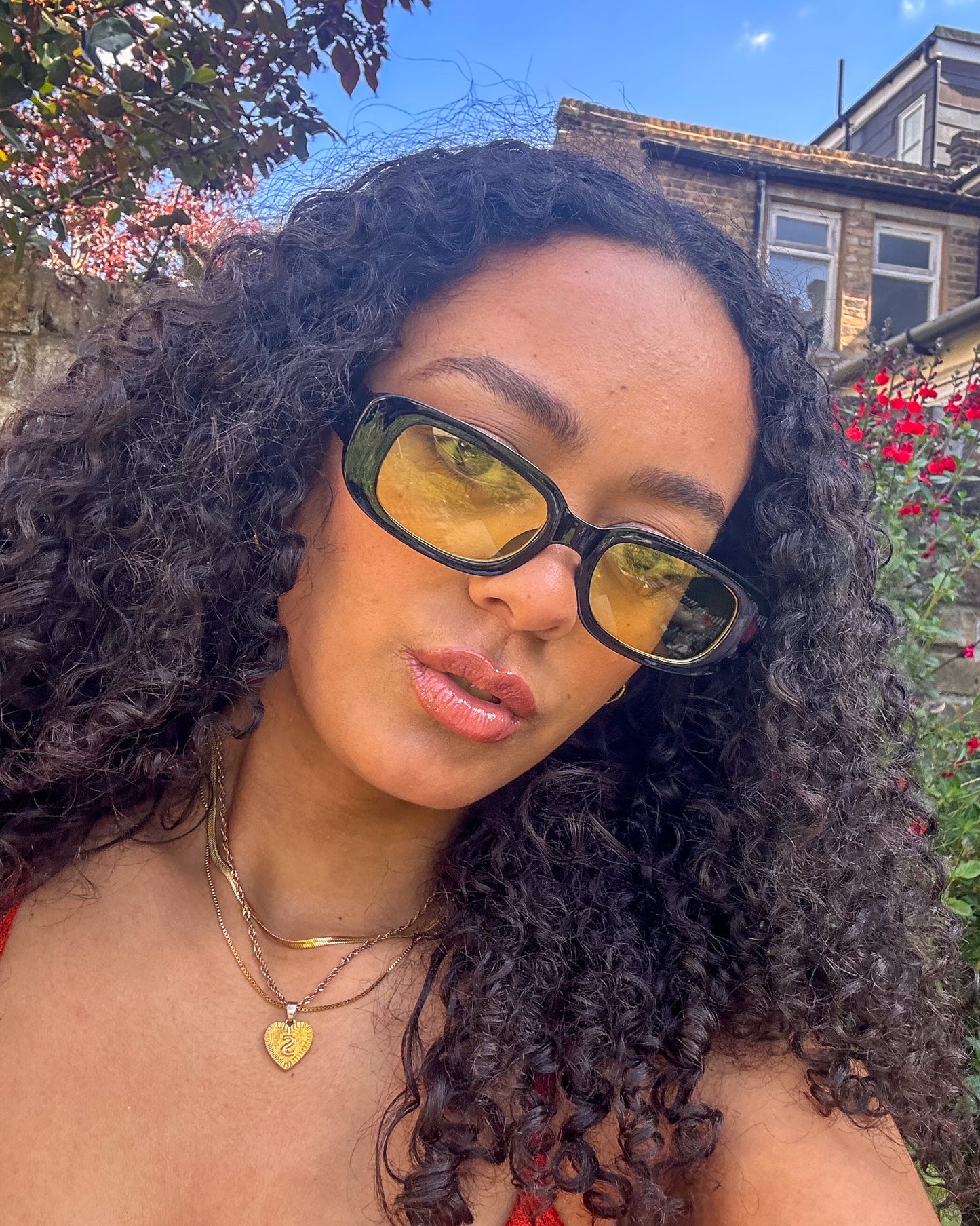 Retro Rectangle Sunglasses Black Yellow