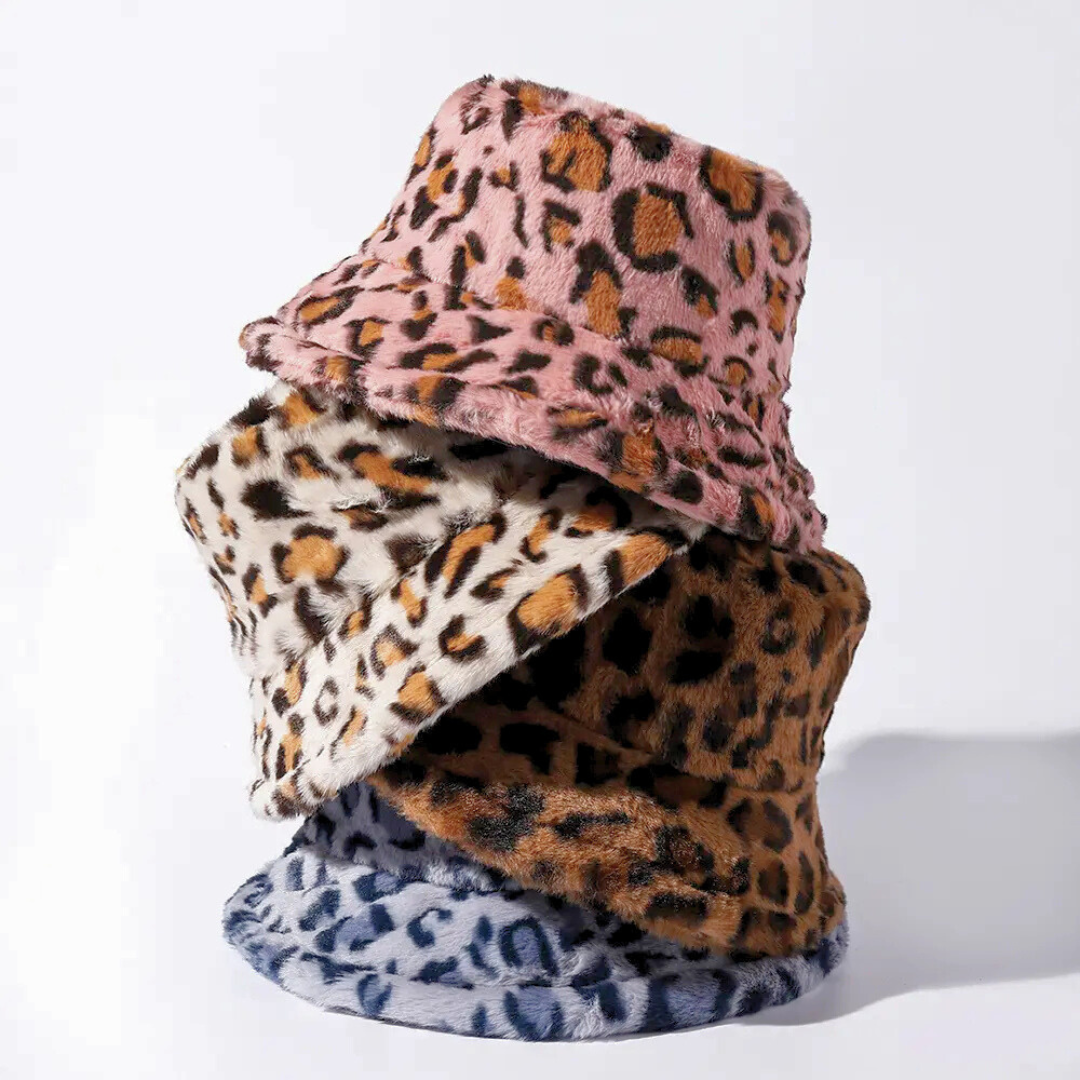 Leopard Print Fluffy Bucket Hat Pink