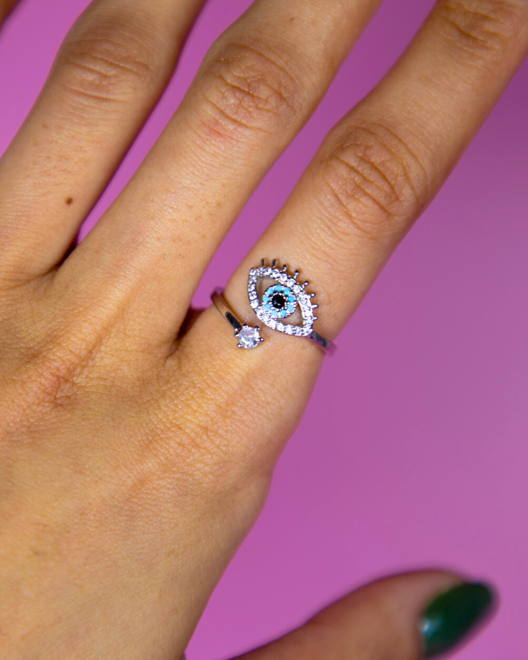 Evil Eye Resizable Ring Silver