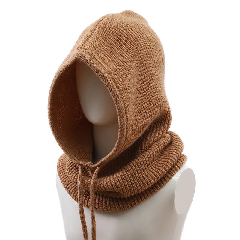 Knitted Drawstring Balaclava Brown