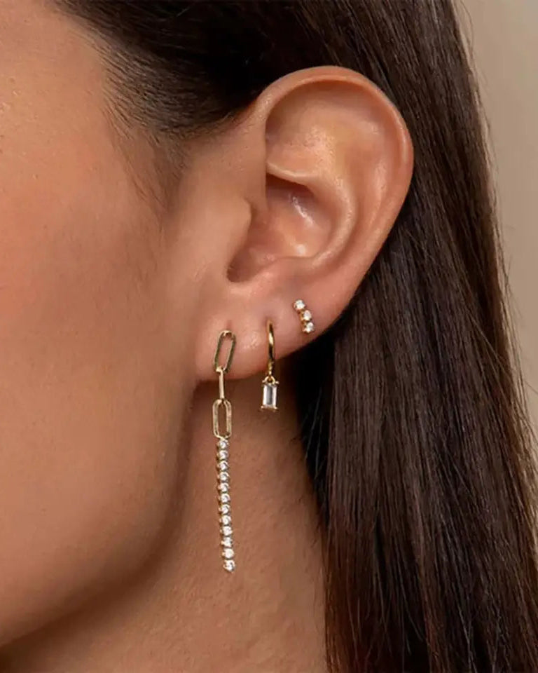 Huggie Hoop Clear Crystal Earrings 18k Gold