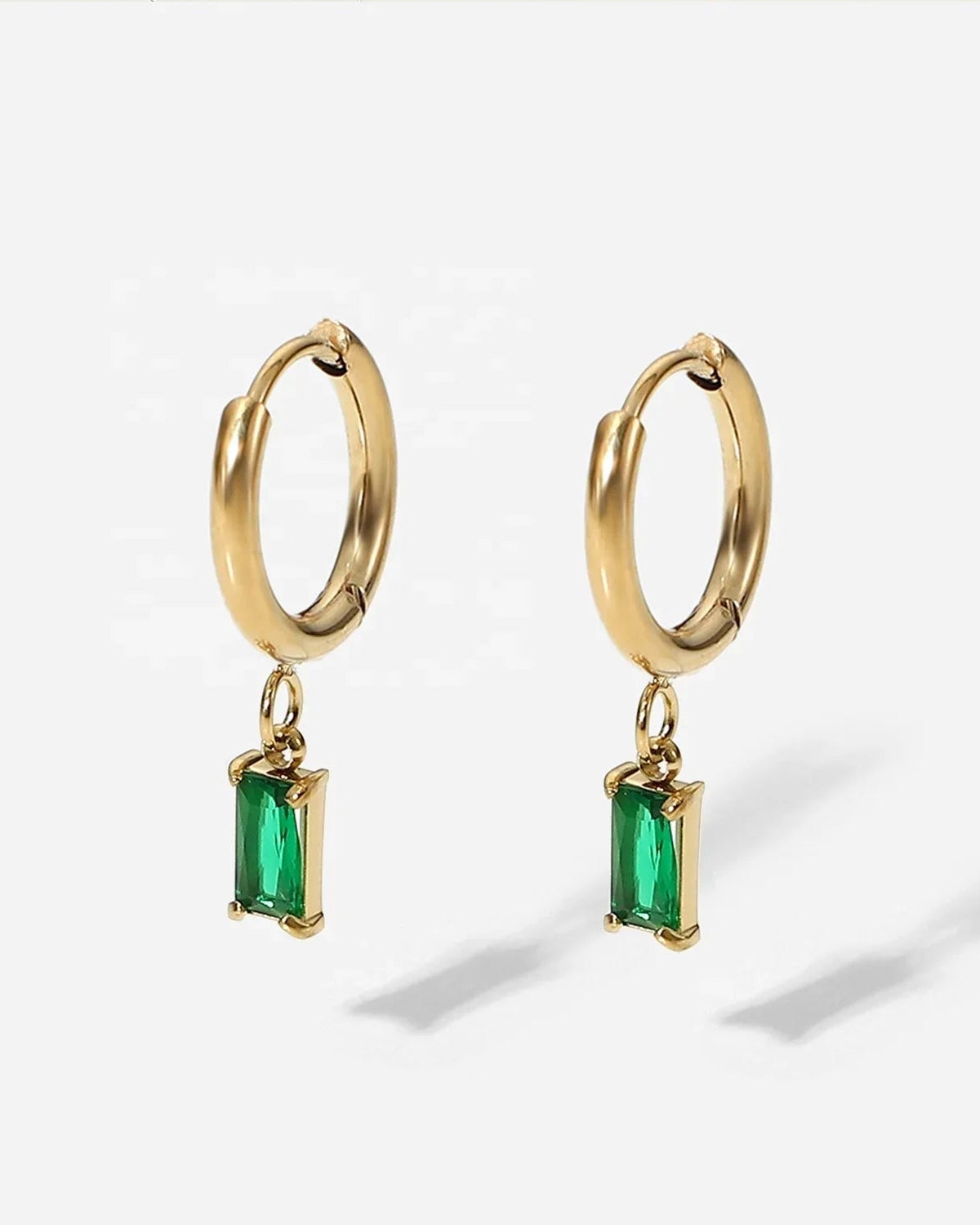 Huggie Hoop Green Crystal Earrings 18k Gold