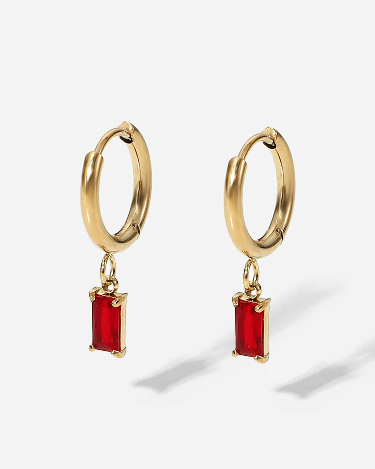 Huggie Hoop Red Crystal Earrings 18k Gold