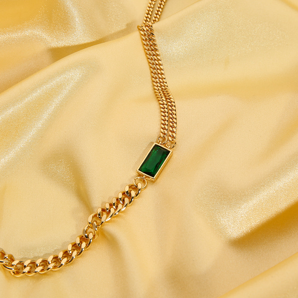 Multi Chain Green Crystal Necklace 18k Gold