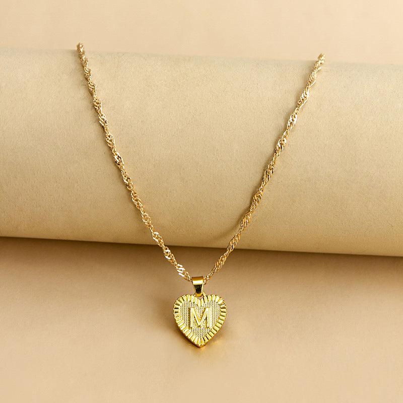 Heart Pendant Initial Letter Necklace Gold
