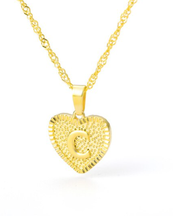Heart Pendant Initial Letter Necklace Gold