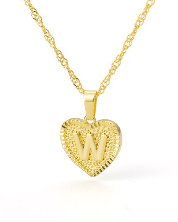 Heart Pendant Initial Letter Necklace Gold