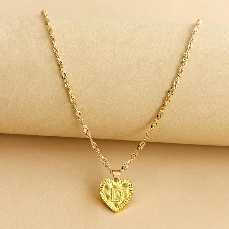 Heart Pendant Initial Letter Necklace Gold