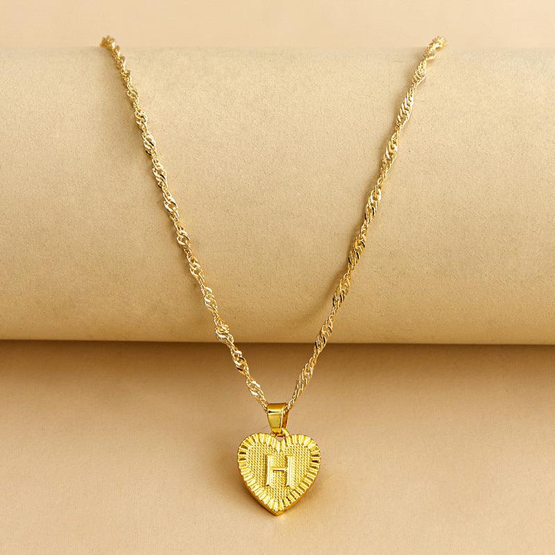 Heart Pendant Initial Letter Necklace Gold