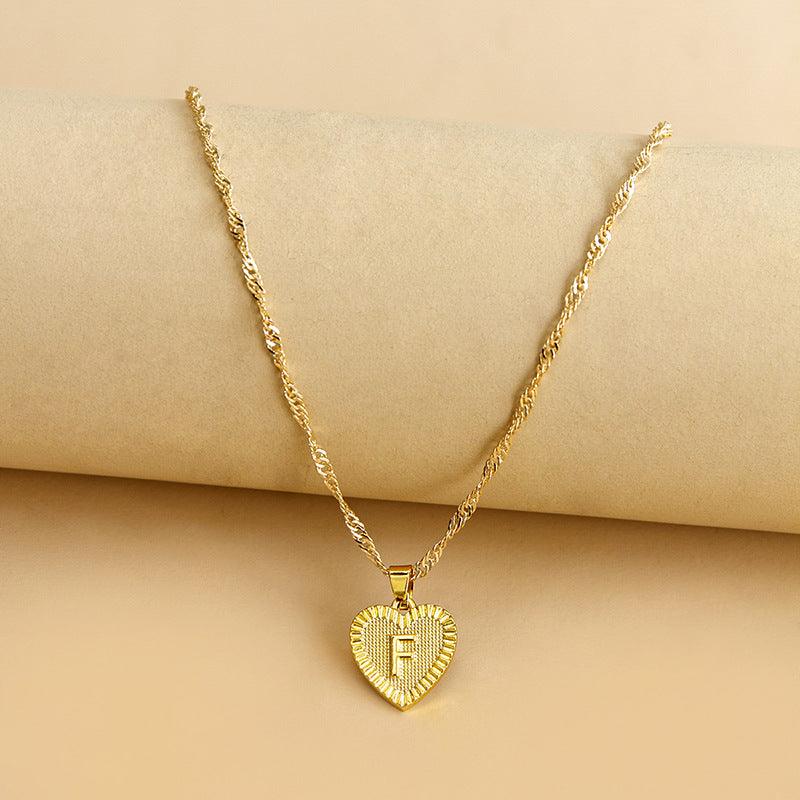 Heart Pendant Initial Letter Necklace Gold
