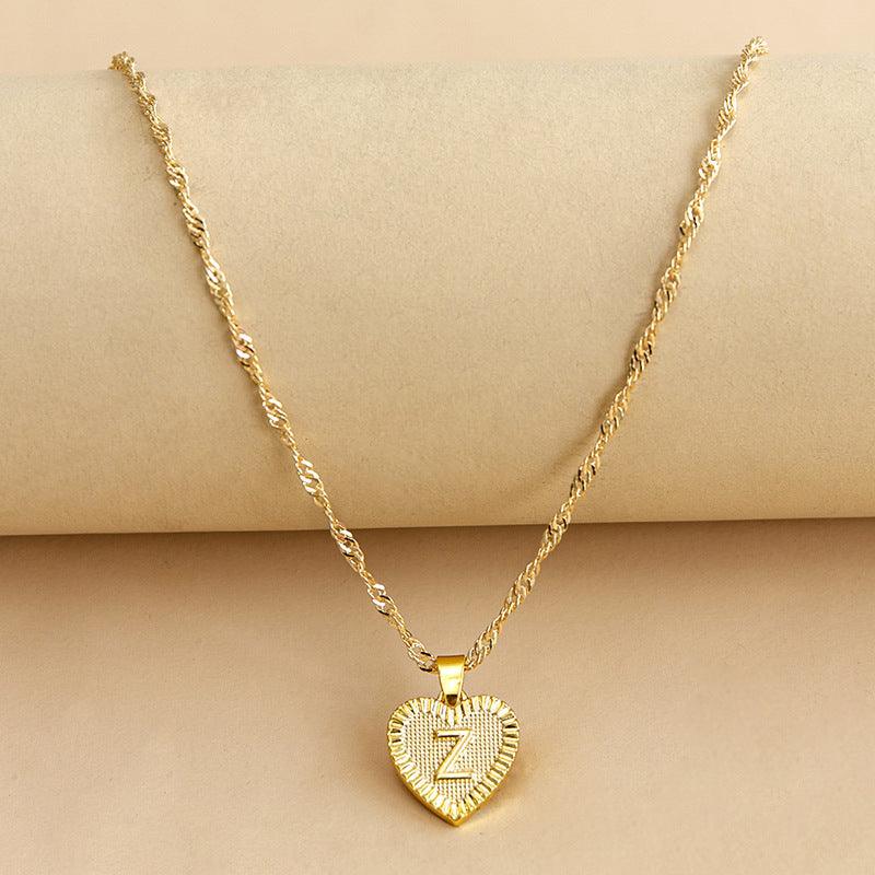Heart Pendant Initial Letter Necklace Gold