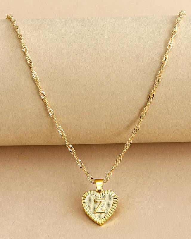 Heart Pendant Initial Letter Necklace Gold