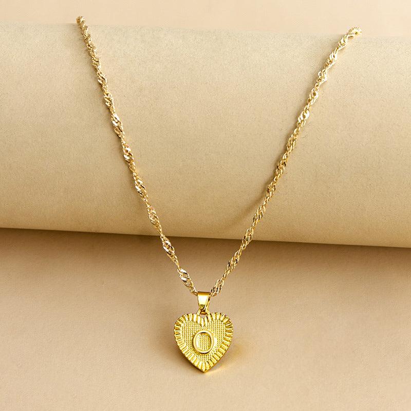 Heart Pendant Initial Letter Necklace Gold