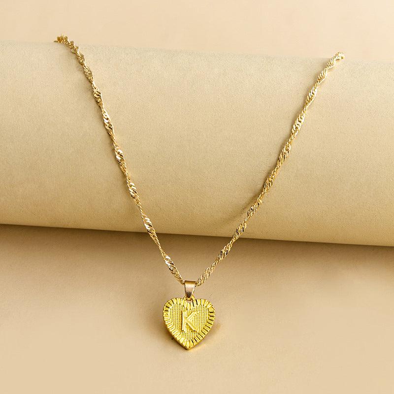 Heart Pendant Initial Letter Necklace Gold