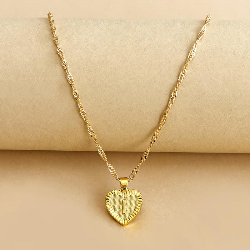 Heart Pendant Initial Letter Necklace Gold