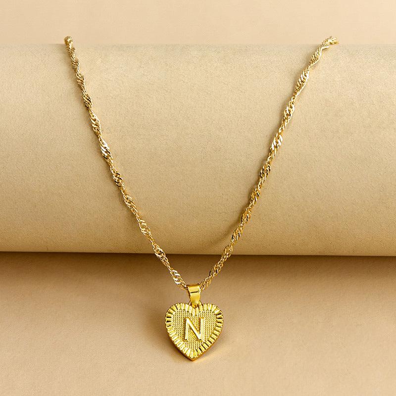 Heart Pendant Initial Letter Necklace Gold