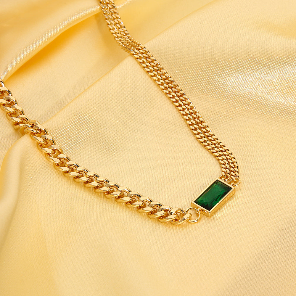 Multi Chain Green Crystal Necklace 18k Gold