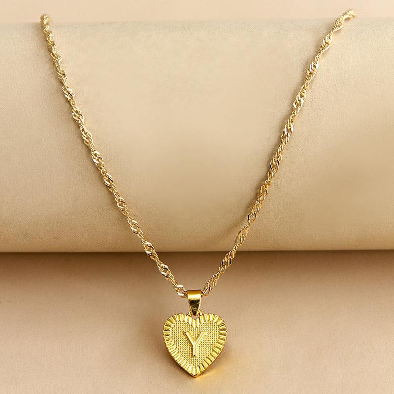 Heart Pendant Initial Letter Necklace Gold