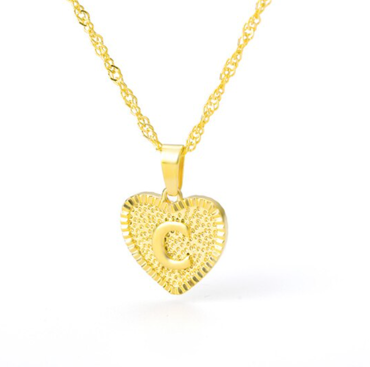 Heart Pendant Initial Letter Necklace Gold