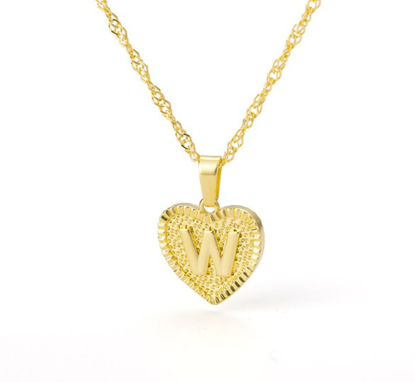 Heart Pendant Initial Letter Necklace Gold