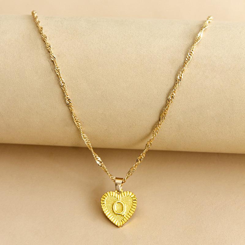 Heart Pendant Initial Letter Necklace Gold