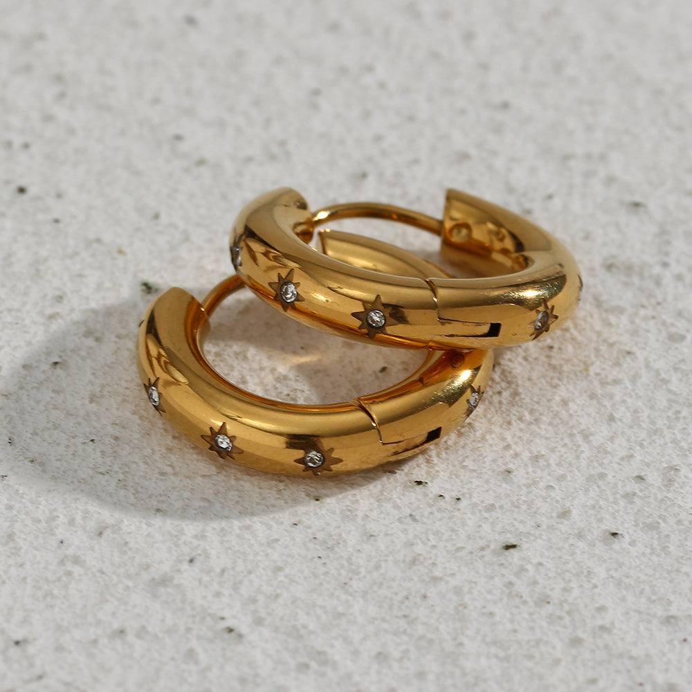 Star Crystal Hoop Earrings 18k Gold