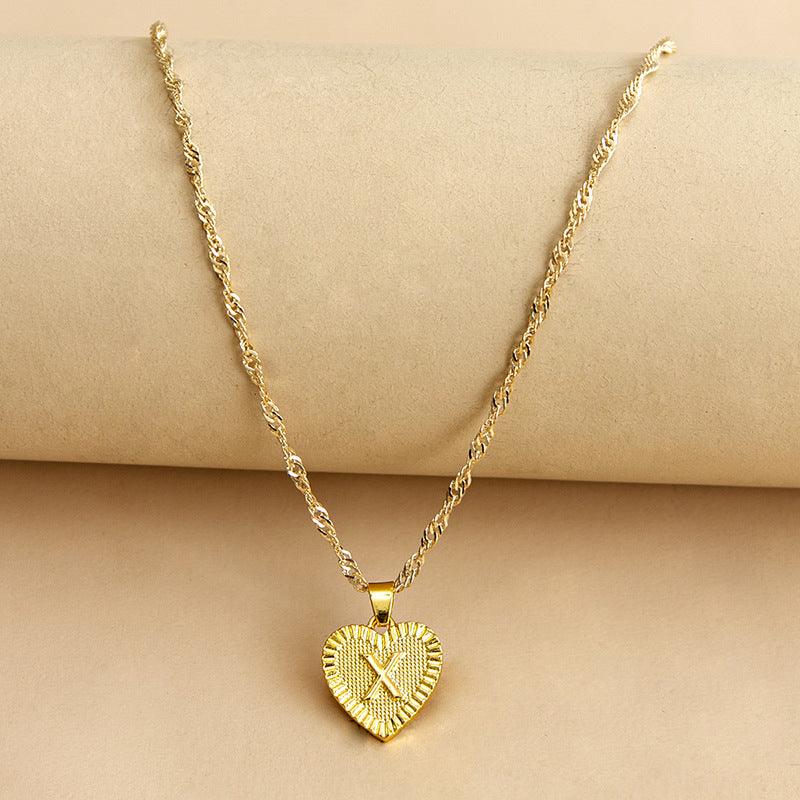 Heart Pendant Initial Letter Necklace Gold
