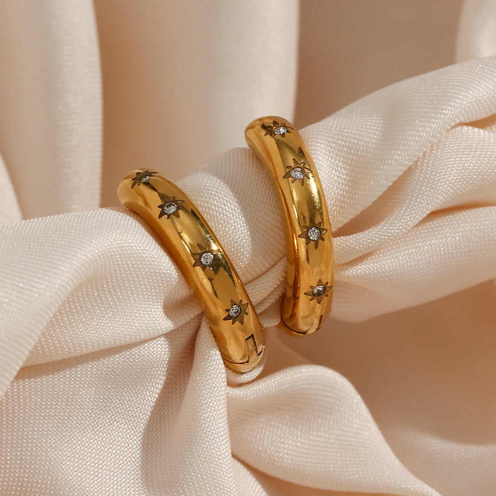 Star Crystal Hoop Earrings 18k Gold