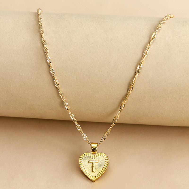 Heart Pendant Initial Letter Necklace Gold