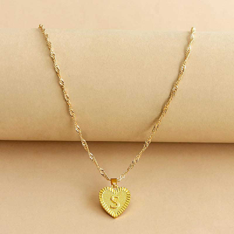 Heart Pendant Initial Letter Necklace Gold