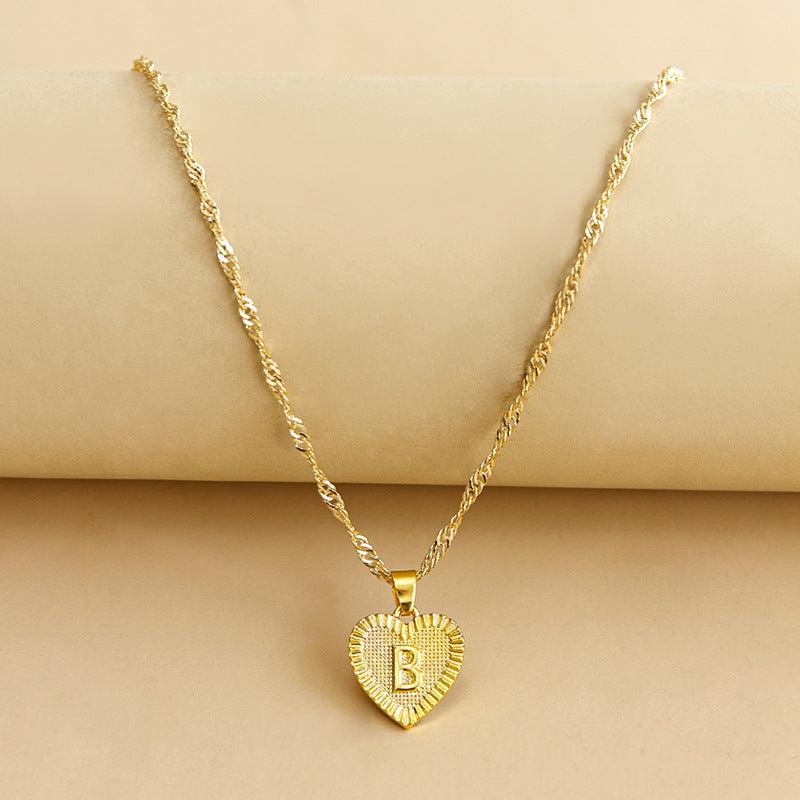 Heart Pendant Initial Letter Necklace Gold