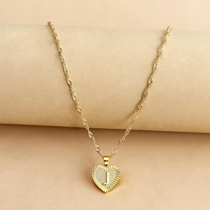 Heart Pendant Initial Letter Necklace Gold