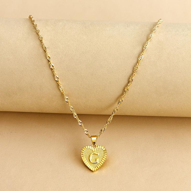Heart Pendant Initial Letter Necklace Gold
