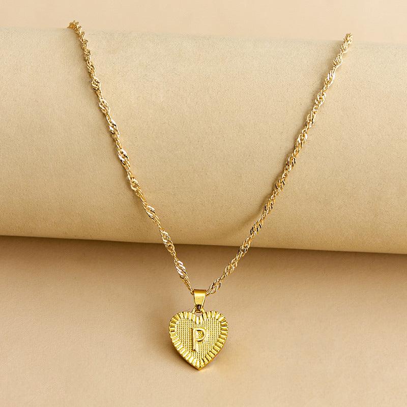 Heart Pendant Initial Letter Necklace Gold