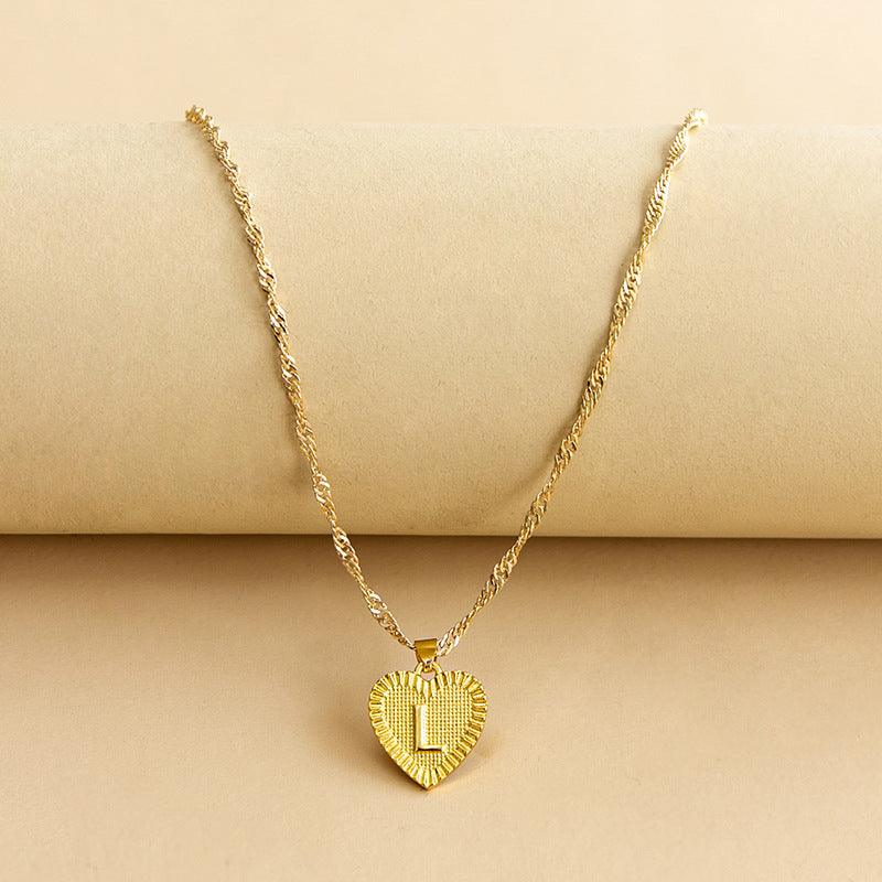 Heart Pendant Initial Letter Necklace Gold