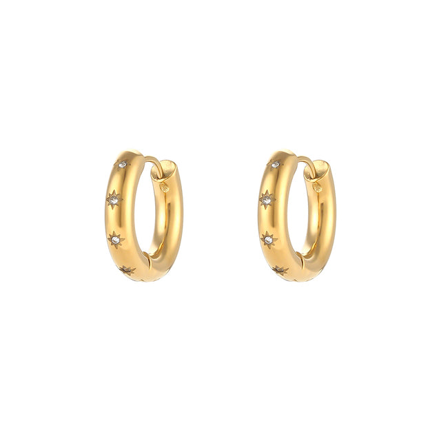 Star Crystal Hoop Earrings 18k Gold