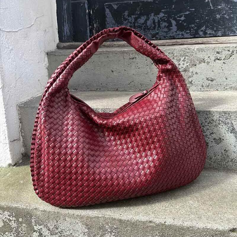 Woven Shoulder Bag Burgundy Red