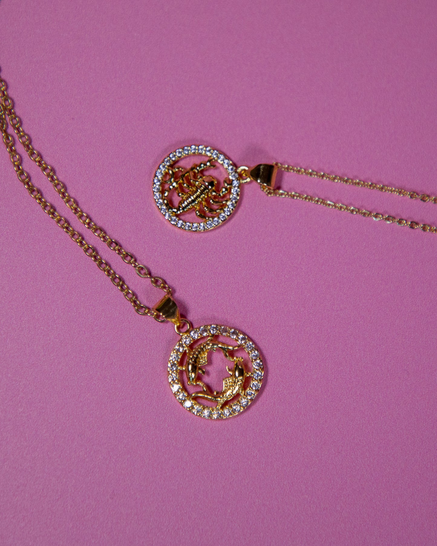 Zodiac Sign Crystal Pendant Necklace Gold