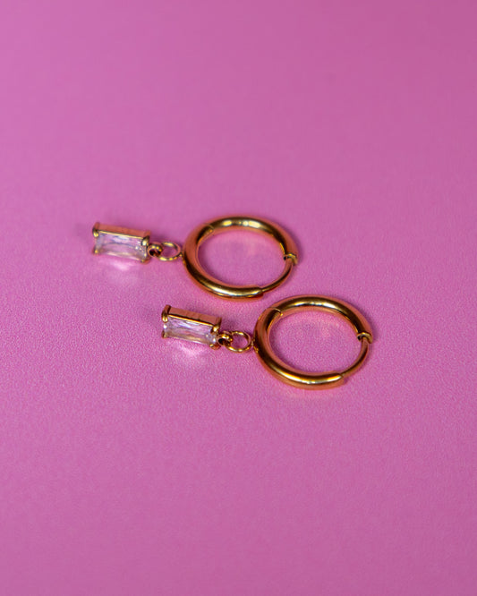 Huggie Hoop Clear Crystal Earrings 18k Gold