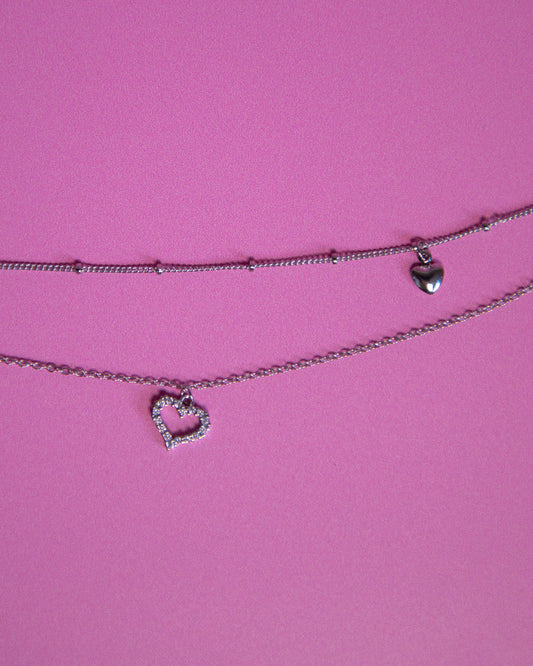Layered Heart Pendant Anklet Sterling Silver