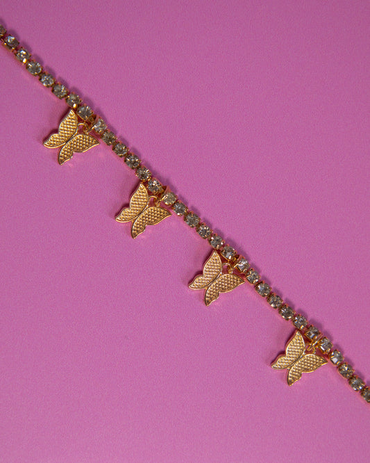 Tennis Butterfly Rhinestone Anklet Gold