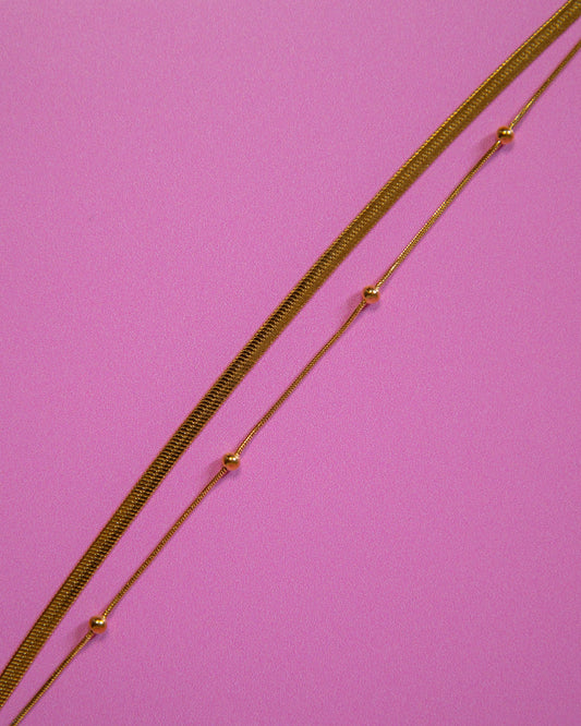 Beaded Double Layer Anklet Gold