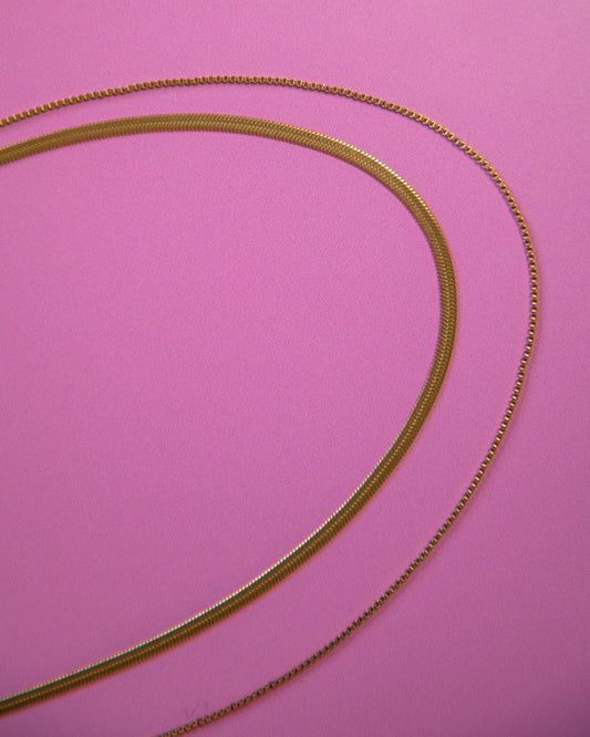 Layered Herringbone Snake Necklace 18k Gold